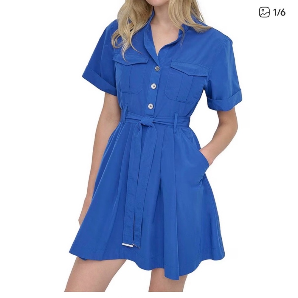 DKNY Vibrant Blue Button-Up Dress